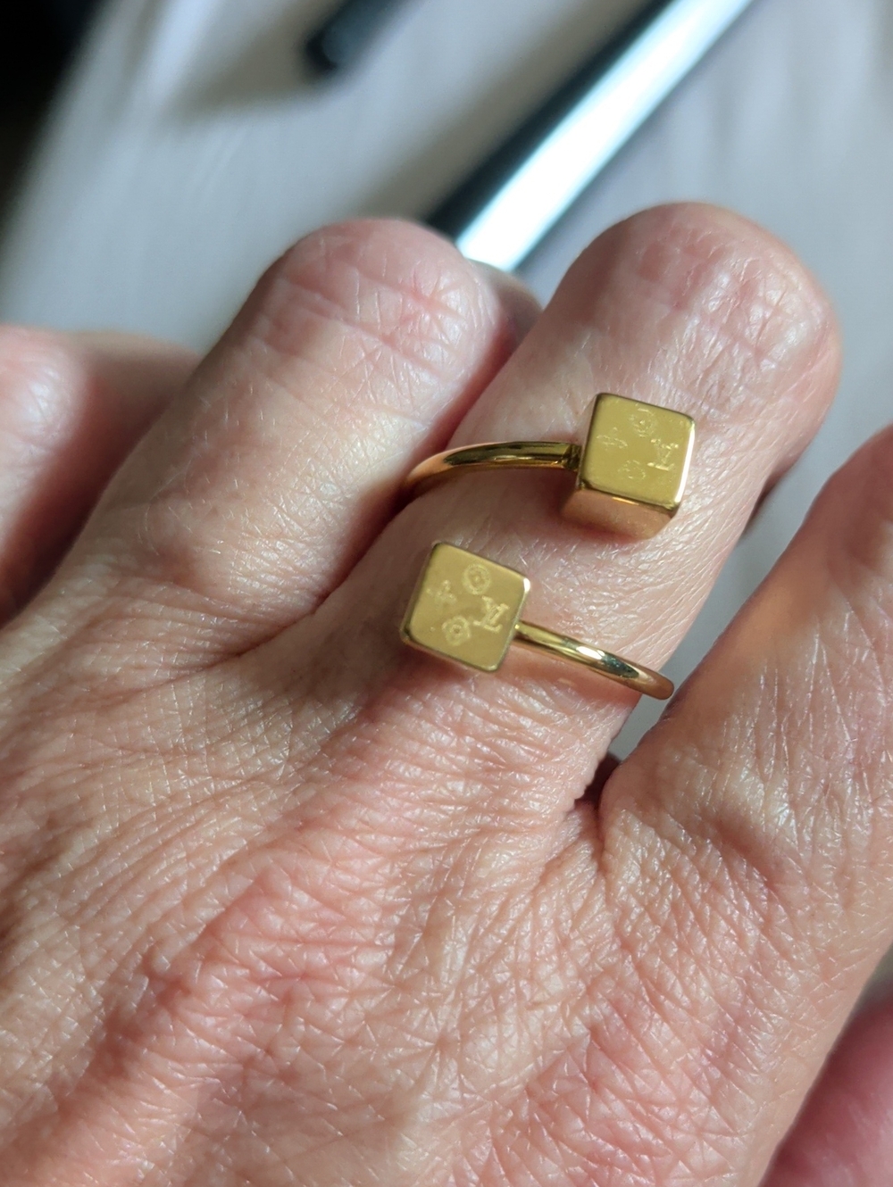 LV Gold-Tone Open Cube Ring - Gold